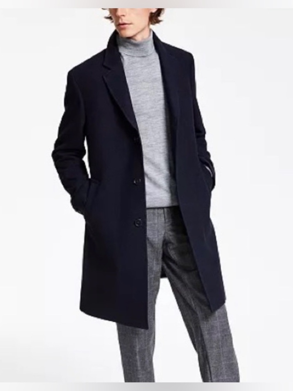 🆕 Lauren Ralph Lauren Luther Overcoat Men 42S Midnight Herringbone Wool Blend